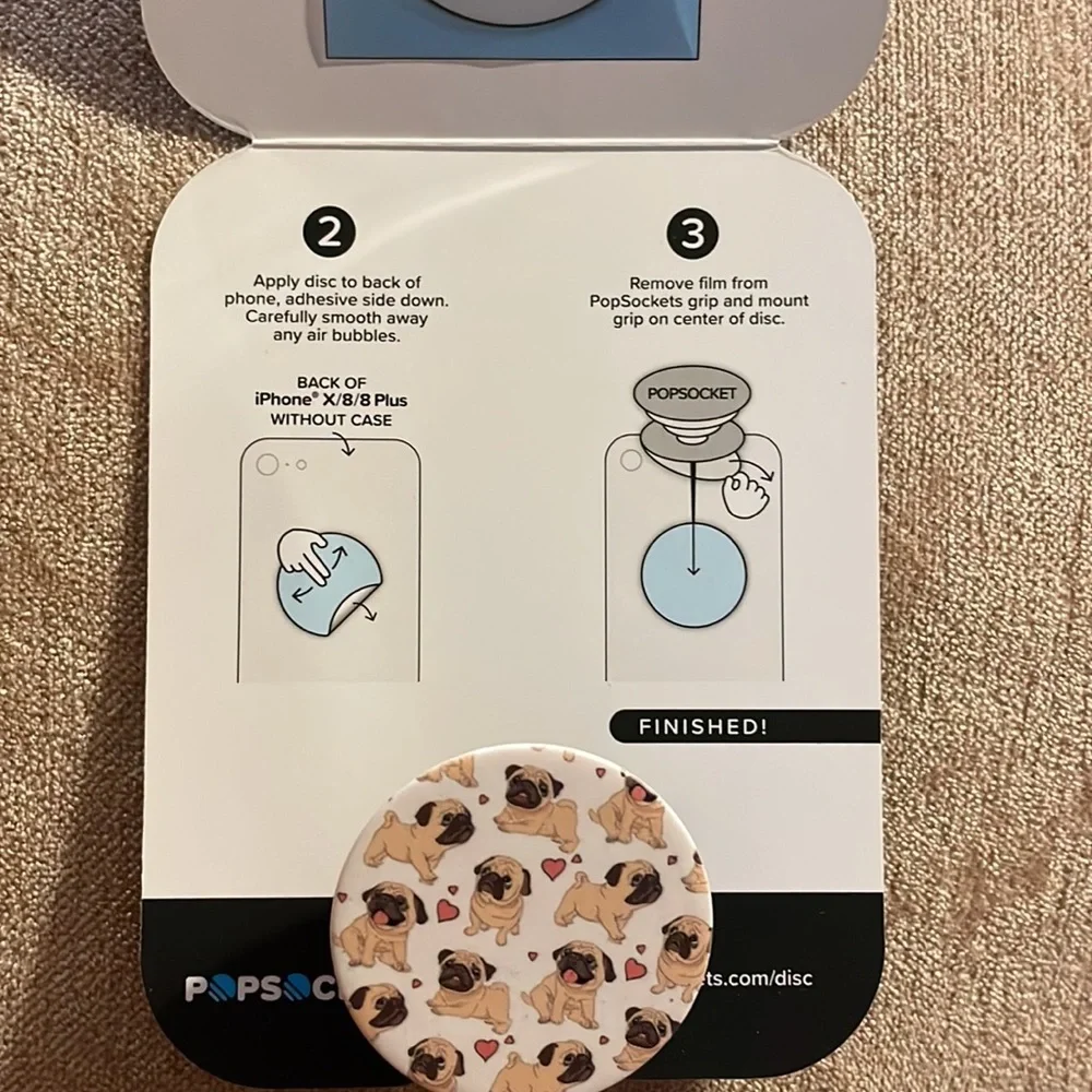 NWT- Pug Puppy Pop Sockets (fits any brand cellphone)